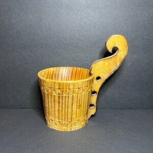 Vintage 1984 Hand Carved Wooden Czerpak Polish Bohemian Folk Art Cup Mug